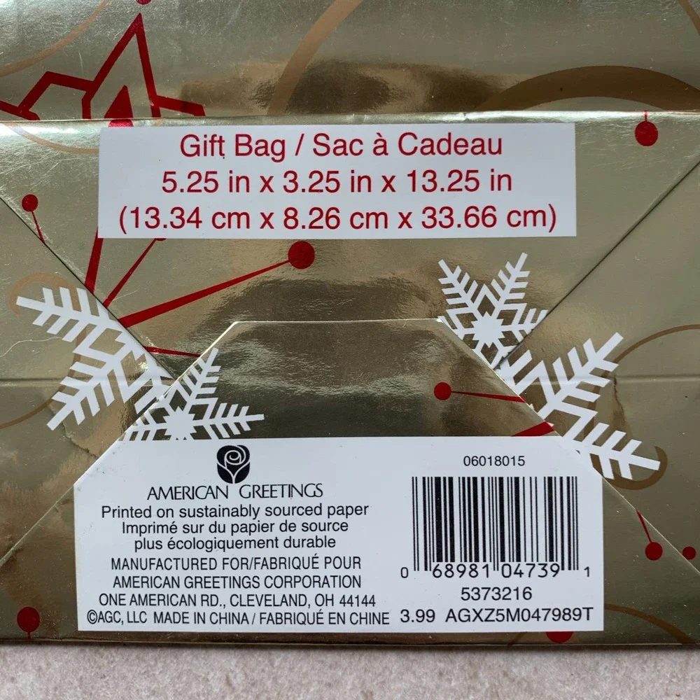 Lot 3x American Greetings Christmas Winter Holiday Party Gift Bags Gold Red NEW!